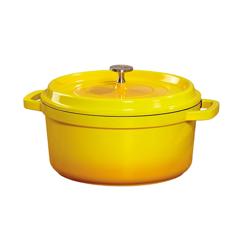 G.E.T. Enterprises CA-012-Y/BK/CC Heiss 4-1/2 Qt. Round Yellow with Black Cast Aluminum Induction Ready Dutch Oven with Lid