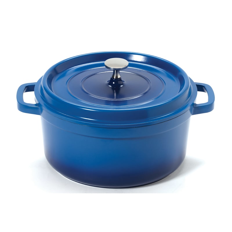 G.E.T. Enterprises CA-012-CB/BK/CC Heiss 4-1/2 Qt. Round Blue Cast Aluminum Induction Ready Dutch Oven with Lid