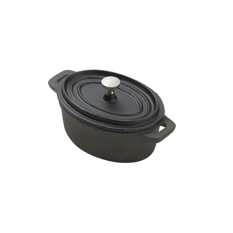 American Metalcraft CIPOV63 11-1/2 oz. Oval Black Cast Iron Baking Dish with Lid
