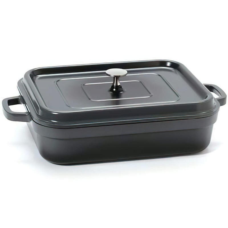 G.E.T. Enterprises CA-017-GR/BK/CC Heiss 7-1/2 Qt. Rectangular Green with Black Interior with Clear Coat Cast Aluminum Induction Ready Roaster with Lid