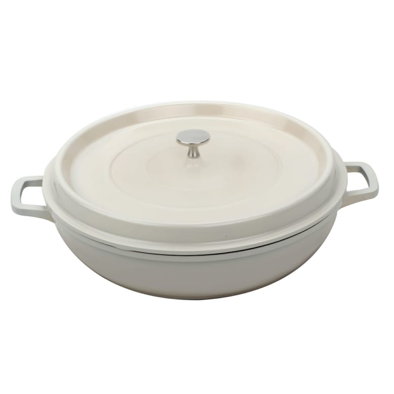 G.E.T. Enterprises CA-008-AWH/BK/CC Heiss 4 Qt. Round Antique White with Black Interior Cast Aluminum Induction Ready Braiser with Lid