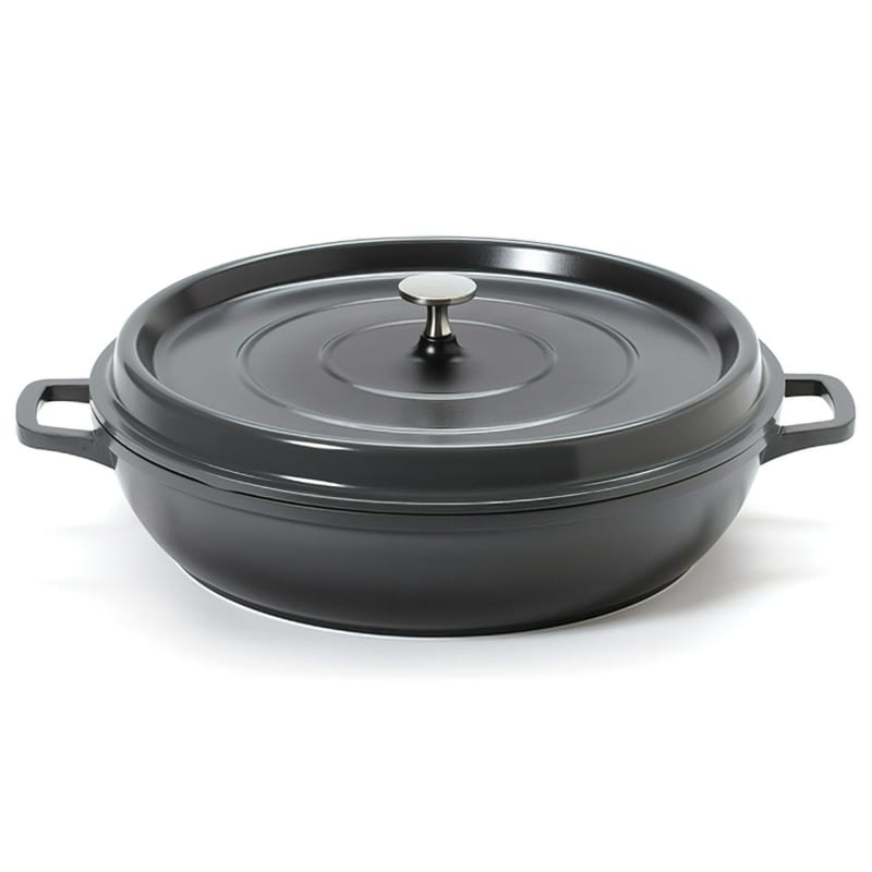 G.E.T. Enterprises CA-015-GR/BK/CC Heiss 7-1/2 Qt. Round Gray with Black Interior with Clear Coat Cast Aluminum Induction Ready Braiser with Lid