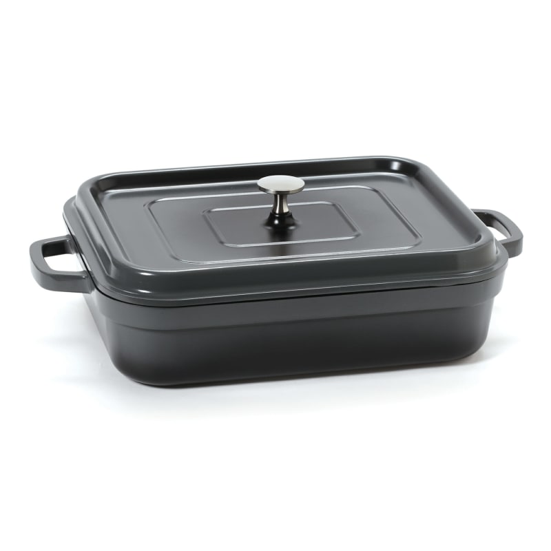 G.E.T. Enterprises CA-010-GR/BK/CC Heiss 5 Qt. Rectangular Gray Cast Aluminum Induction Ready Roaster with Lid