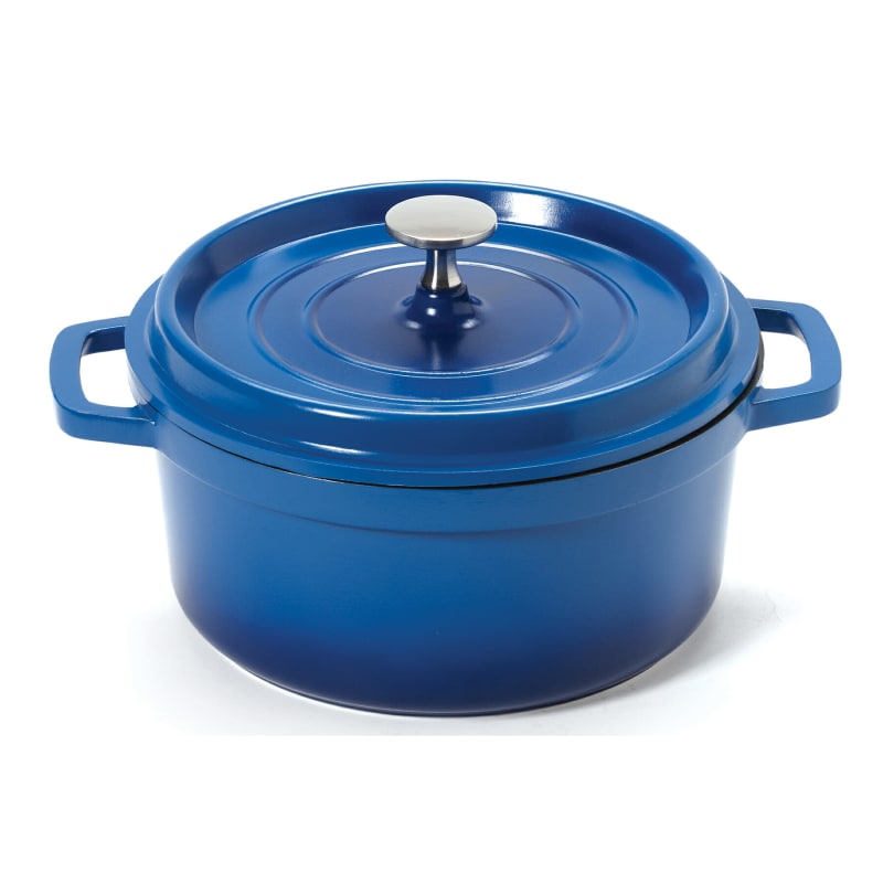 G.E.T. Enterprises CA-011-CB/BK/CC Heiss 2-1/2 Qt. Round Blue Cast Aluminum Induction Ready Roaster with Lid