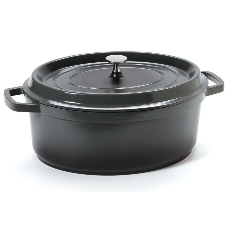 G.E.T. Enterprises CA-007-GR/BK/CC Heiss 6-1/2 Qt. Oval Gray Cast Aluminum Induction Ready Dutch Oven with Lid