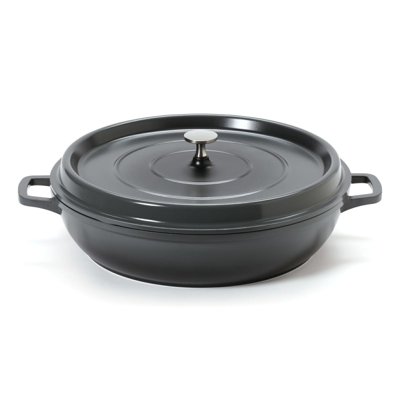G.E.T. Enterprises CA-008-GR/BK/CC Heiss 4 Qt. Round Gray Cast Aluminum Induction Ready Braiser with Lid