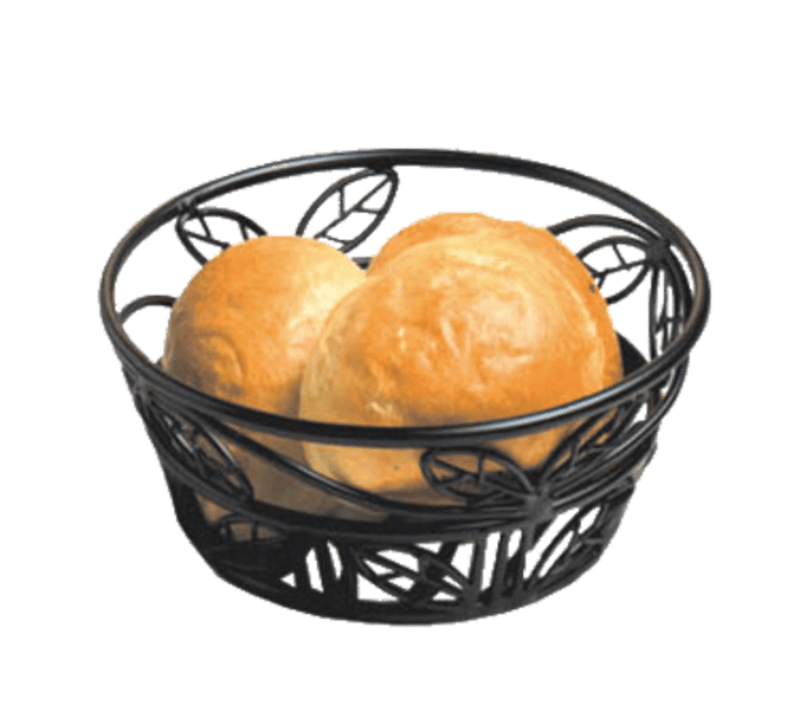 American Metalcraft BLLB81 8" Round Black Leaf Iron Bread Basket