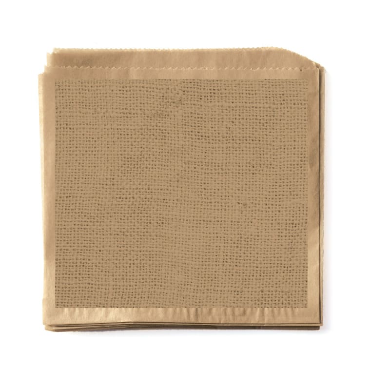 Clipper Mill by G.E.T. P-BUR-77-BR 7" x 7" Food-Safe Double-Open Bag / Wire Cone Basket Liner / Burlap on Brown Paper, 2000 pieces./cs.