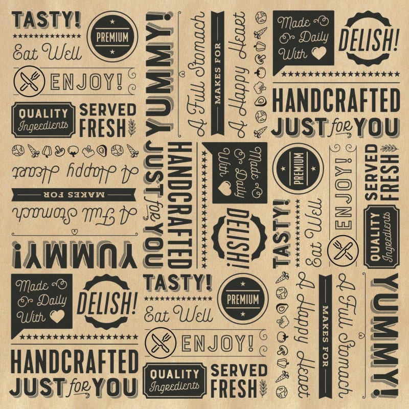 Clipper Mill by G.E.T. P-GT-1212-BR 12" x 12" Grease-Resistant Food-Safe Sandwich Wrap Paper / Deli Wrap Paper / Generic Typography Theme on Brown Paper with Black Ink, 1000 pieces./cs.