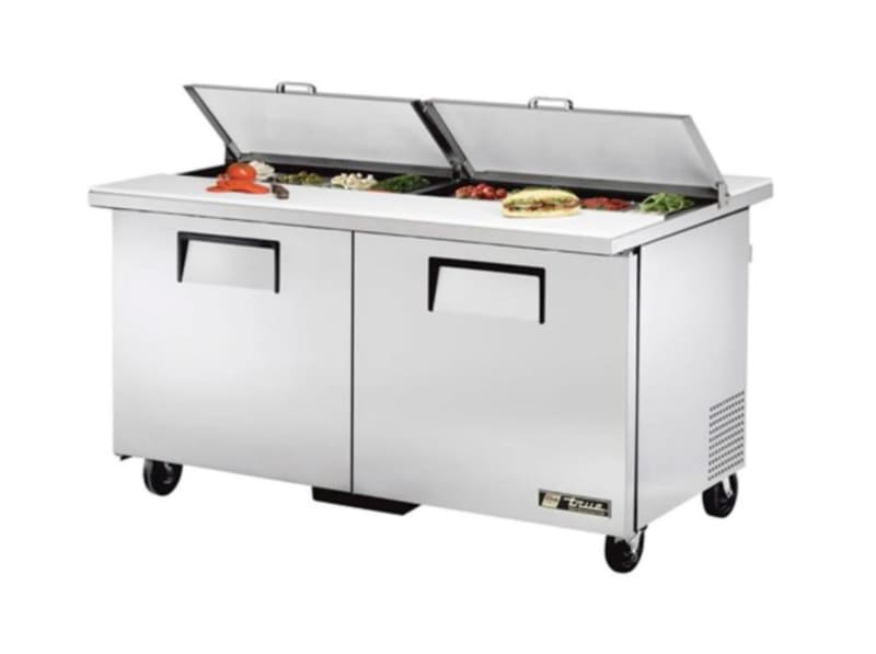 True TSSU-60-16-DS-ST-HC~SPEC3 60" Spec3 Series Dual Sided 2 Solid Door Sandwich/Salad Unit, Silver