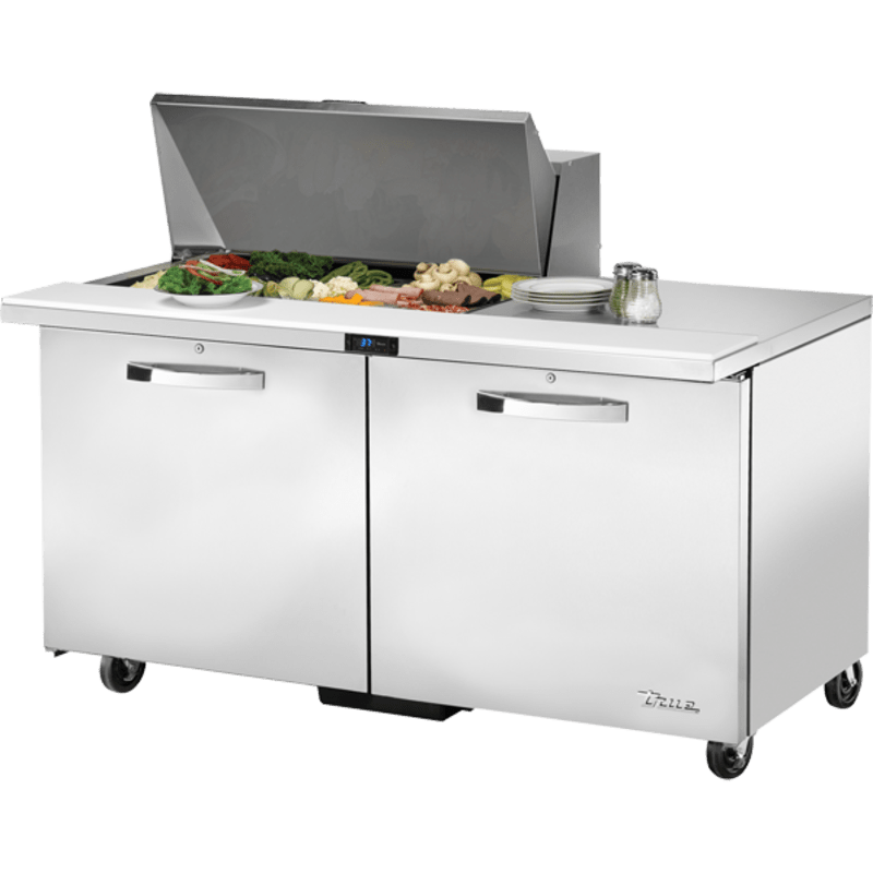 True TSSU-60-15M-B-HC~SPEC3 60" Mega-Top 2-Solid Door Sandwich/Salad Unit, Silver