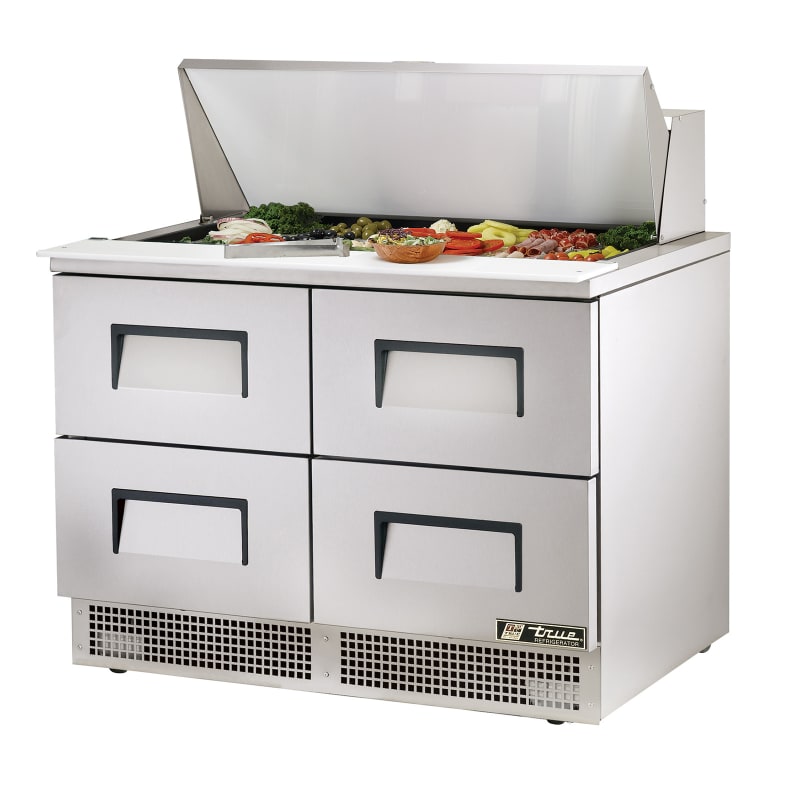 True TFP-48-18M-HC-D-4 48" Food Prep Table With Four Drawer Refrigerated Base