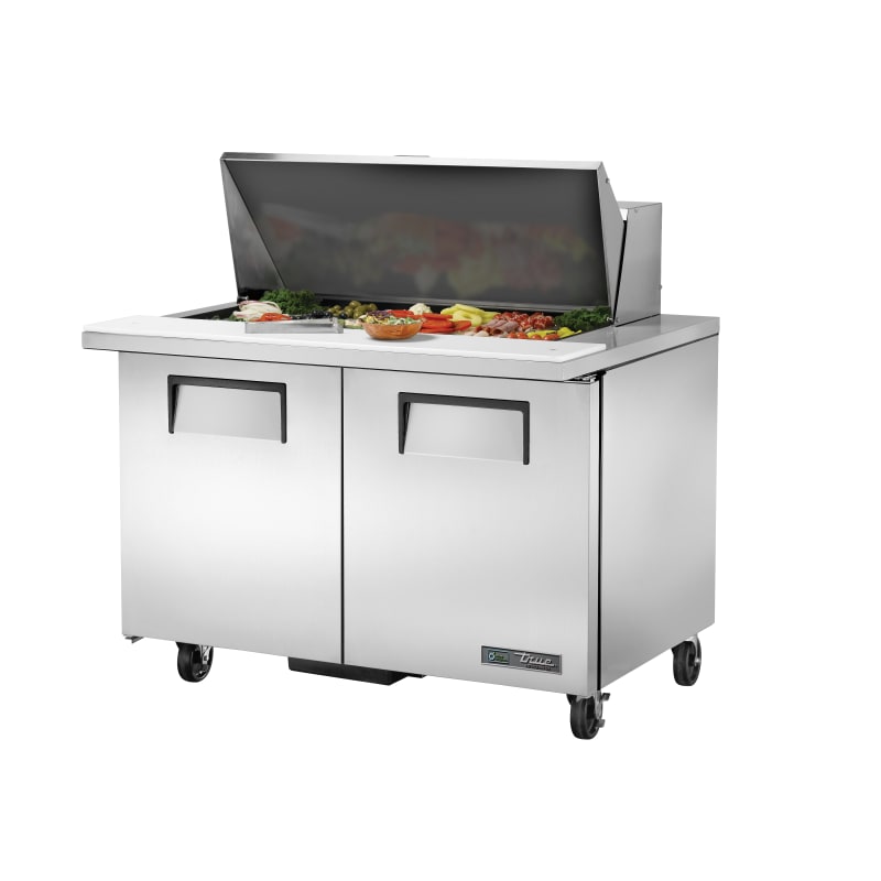 True TSSU-48-18M-B-HC 48" Mega Top Sandwich Salad Prep Table With Two Door Refrigerated Base