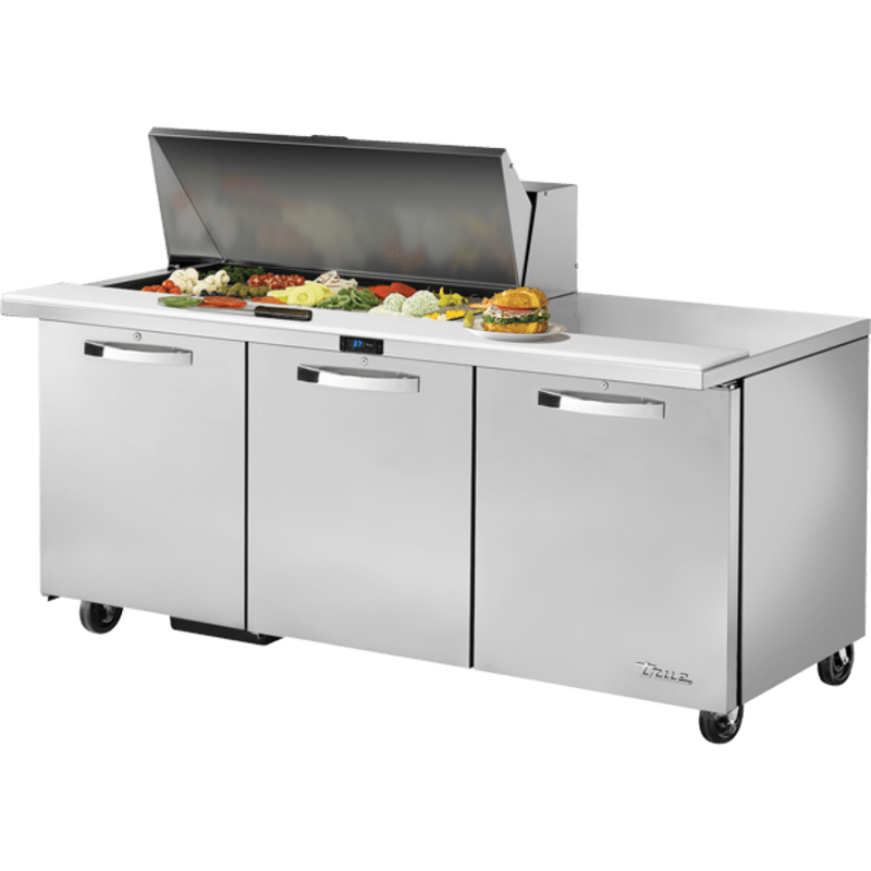 True TSSU-72-18M-B-HC~SPEC3 72" Spec3 Series Mega Top 3 Solid Door Sandwich/Salad Unit, Silver