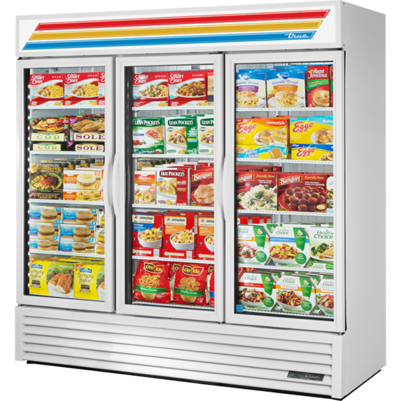 True GDM-72F-HC~TSL01 78" Three Section Display Freezer w/ Swing Doors, White