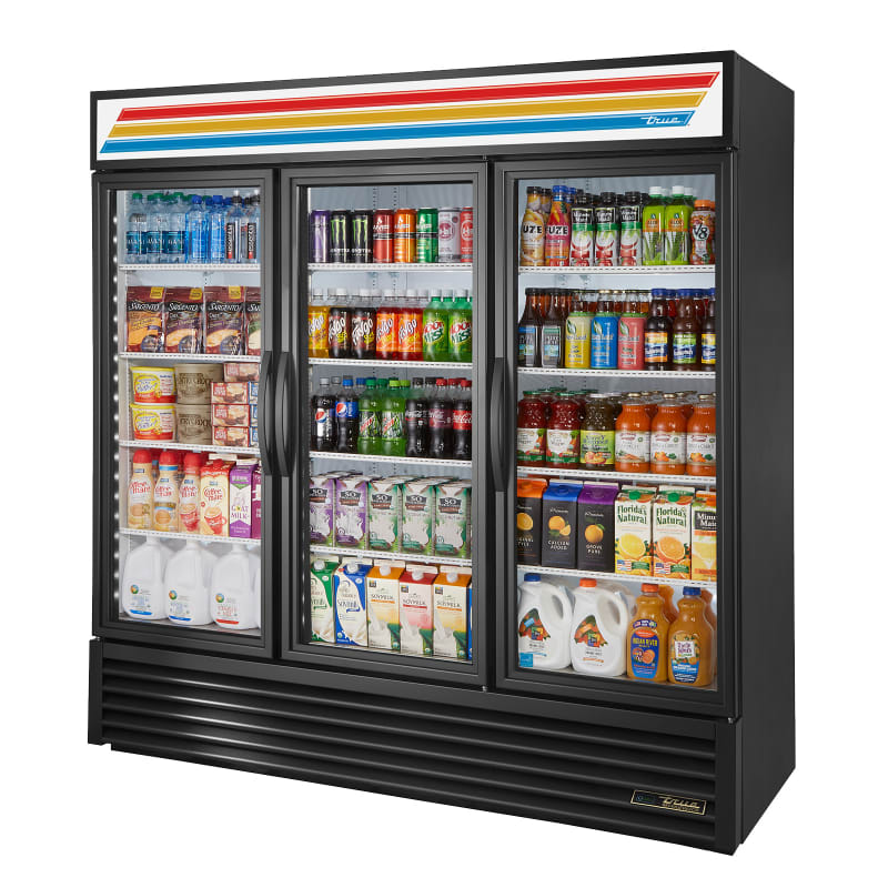True GDM-72-HC~TSL01 78" Three Section Glass Door Merchandiser, Black