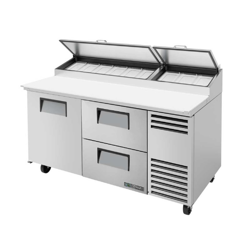 True TPP-AT-67D-2-HC 67" Two Drawers And One Solid Door Pizza Prep Table With Refrigerated Base