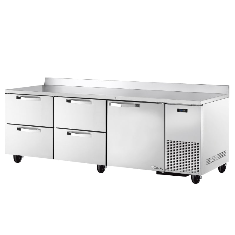 True TWT-93D-4-HC~SPEC3 93" Solid Door and Four Drawered Stainless Steel Worktop Refrigerator, Silver