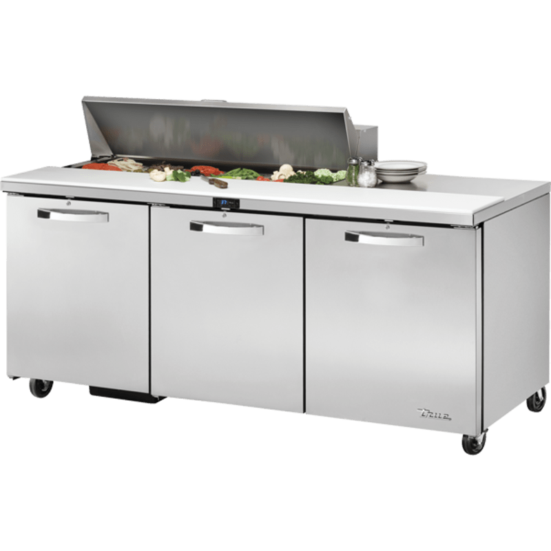True TSSU-72-12-HC~SPEC3 72" Sandwich/Salad Prep Table With Three Door Refrigerated Base