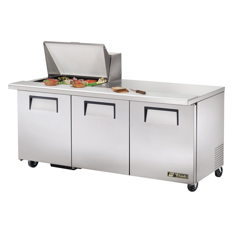 True TSSU-72-12M-B-HC 72" Mega Top Sandwich/Salad Prep Table With Three Door Refrigerated Base