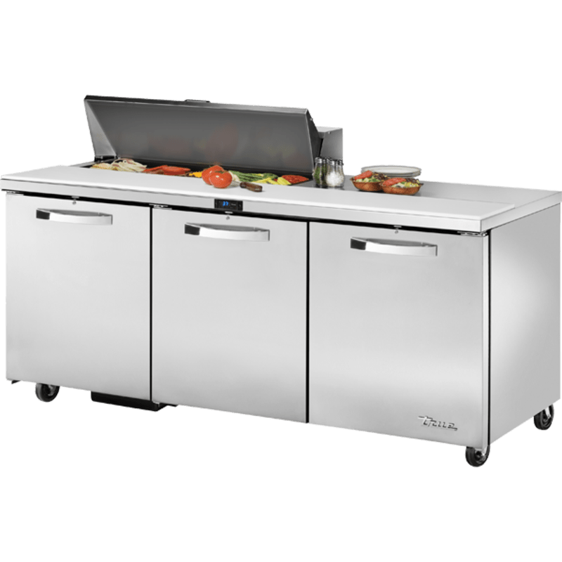 True TSSU-72-10-HC~SPEC3 72" Sandwich/Salad Prep Table With Three Solid Door Refrigerated Base