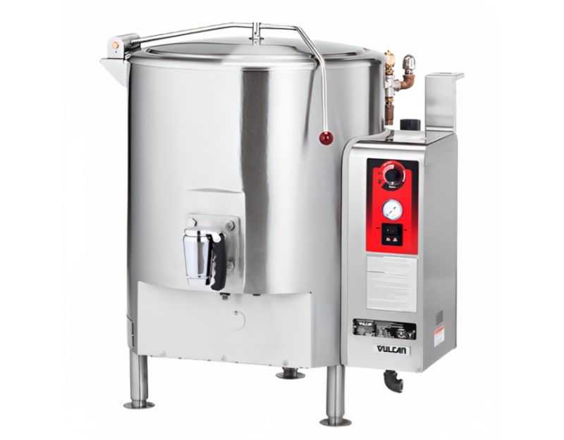 Vulcan SL80 80-Gallon Fully Jacketed Stationary Kettle With Spring Assisted Hinged Cover With Heavy Duty Pivot Assembly