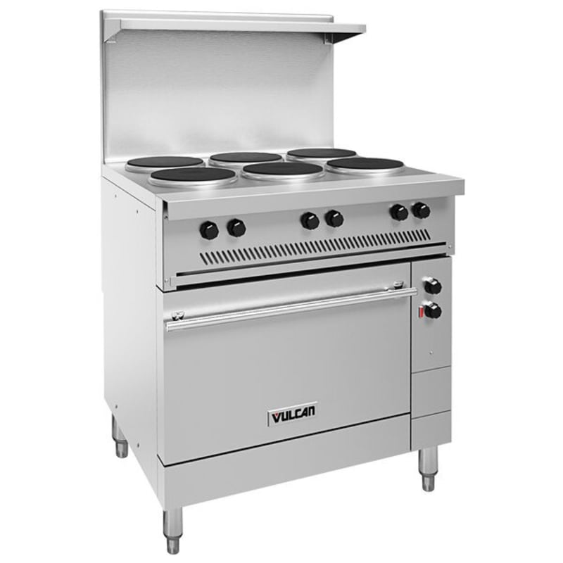 Vulcan EV36S-6FP240 36" Electric Restaurant Range, (6) 2.0 Kw French Hotplates With Oversized Oven