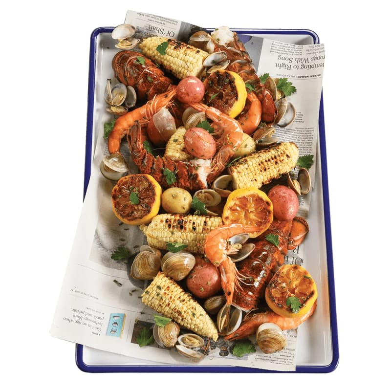 Cal-Mil 3472-15 Enamelware 12" x 19" White with Blue Rim  Rectangular Melamine Serving Tray
