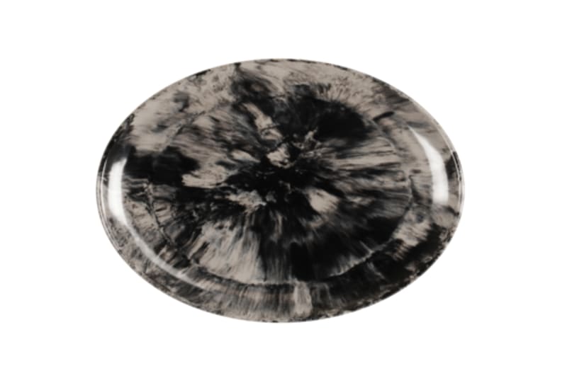 Cal-Mil 22352-11-120 Reactive 10 3/4" x 7 3/4" Black and White  Oval Melamine Platter