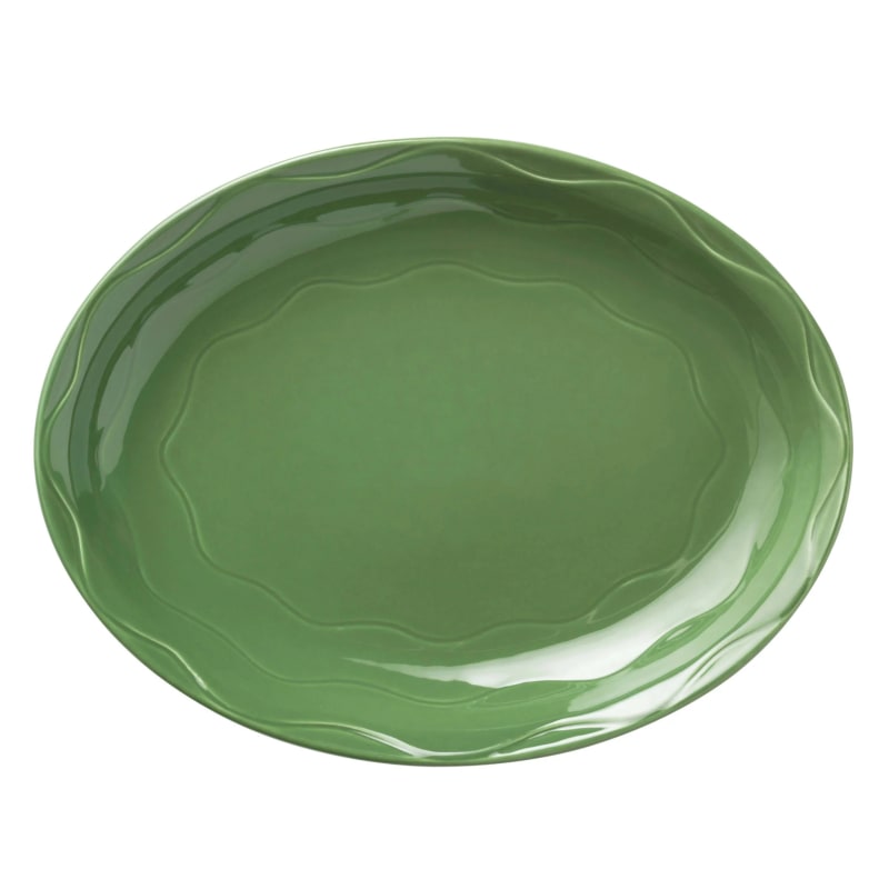 Libbey 903035008 Cantina 11 5/8" x 9 1/4" Sage Carved Oval Porcelain Platter - 12/Case