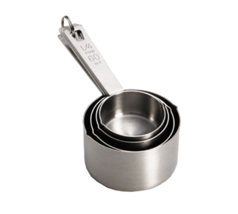 TableCraft 725 Measuring Cup Set Stainless Steel Set of 4 Includes 1/4c 1/3c 1/2c 1c 3.25" x 2.50" x 7"