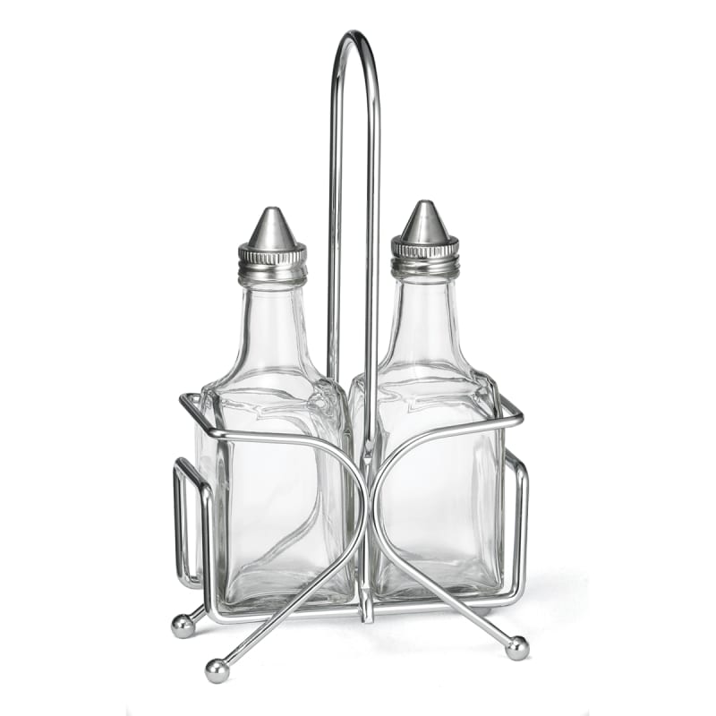 TableCraft H600N2 Cash & Carry European Collection Cruet Set Glass Includes 2 Oil & Vinegar Bottles & Rack 6 Oz
