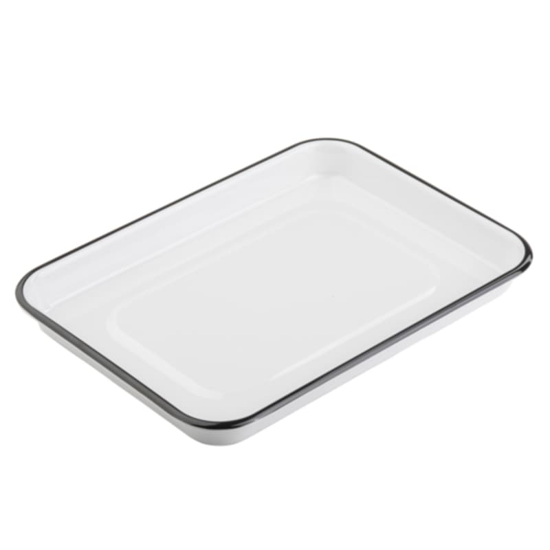 TableCraft 11669 Canteen Collection Fourth Size Sheet Pan White/Black Melamine (Decaled) 13" x 9.50" x 1.12"