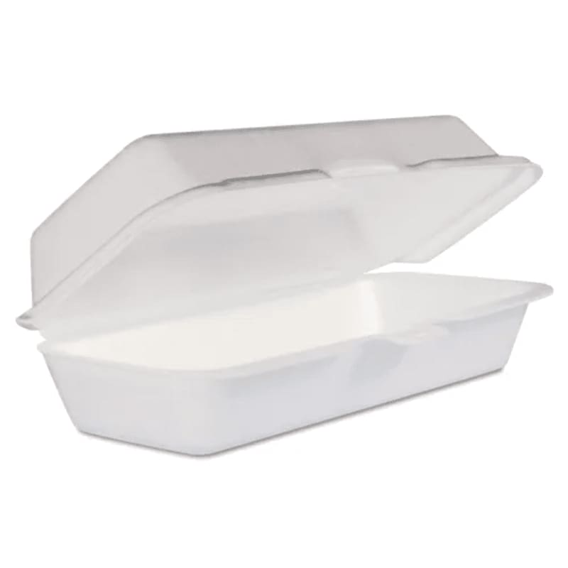 Dart 72HT1 Foam Hinged Lid Container, Hot Dog Container, White,125/Bag, 4 Bags/Carton
