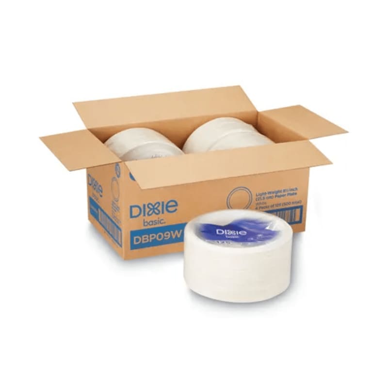 Dixie DBP09WCT Paper Dinnerware, Plates, White, 8.5" dia, 125/Pack, 4/Carton