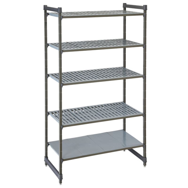 Cambro CBU186084VS5580 Camshelving Basics Plus Stationary Starter Unit with 4 Vented Shelves and 1 Solid Shelf - 18" x 60" x 84"
