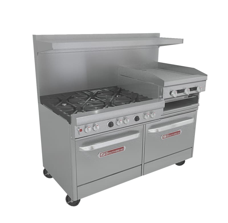 Southbend 4601DD-2RR 60" Ultimate Range with Standard Grates, (6) Open Burners, Right-Hand Raised Griddle, and (2) Standard Ovens, LP Gas