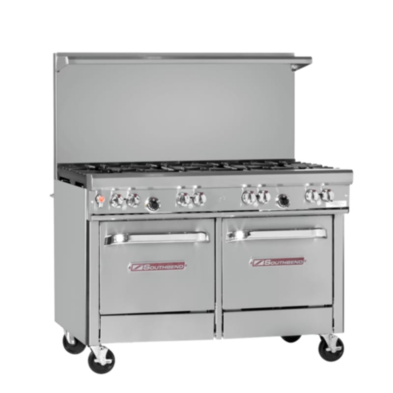 Southbend 4481EE 48" Ultimate Range with Standard Grates, (8) Open Burners, and (2) Space-Saver Ovens, LP Gas