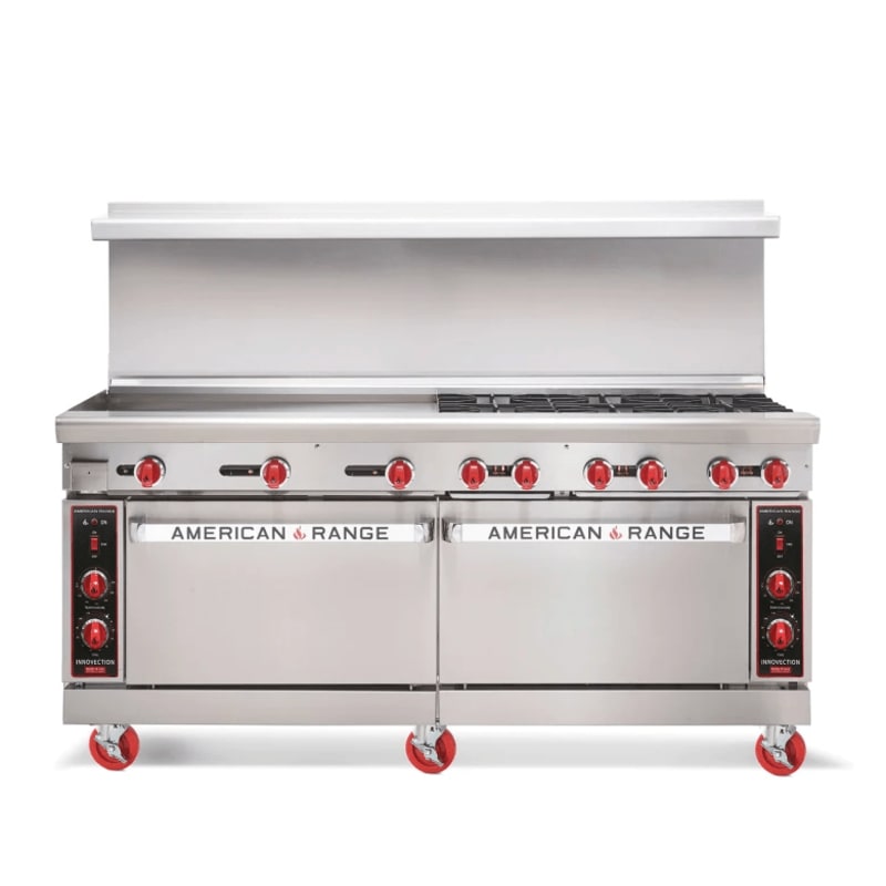 American Range AR-48G-4B 72" Griddle Range with (4) Open Burners and (2) Standard Ovens, LP Gas