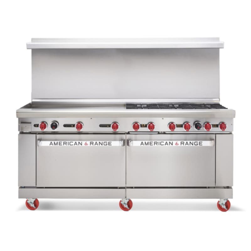 American Range AR-24G-8B 72" Griddle Range with (8) Open Burners and (2) Standard Ovens, Natural Gas