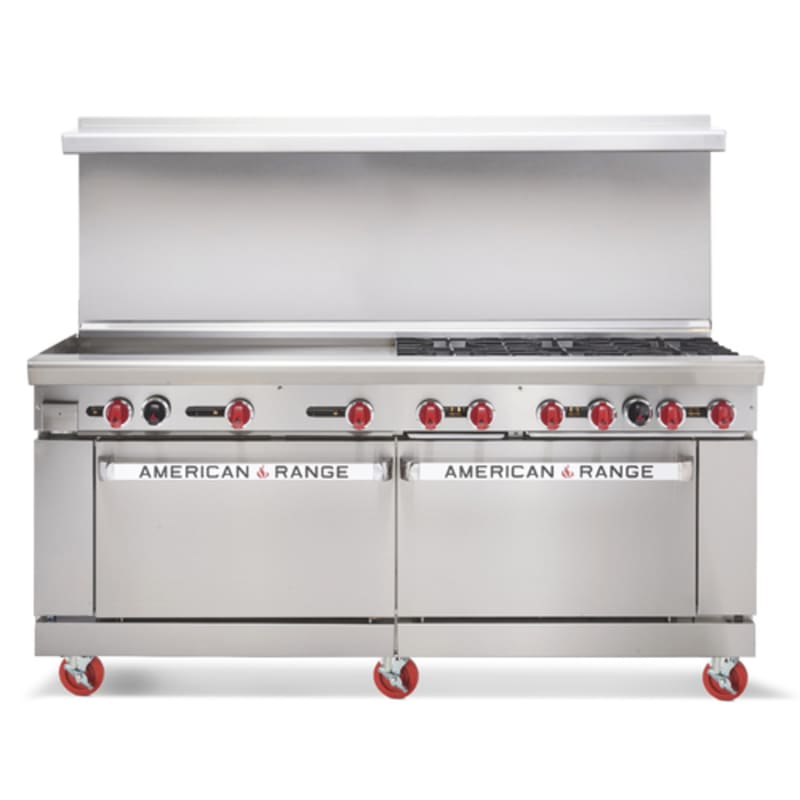 American Range AR-12G-8B 60" Griddle Range with (8) Open Burners and (2) Standard Ovens, LP Gas