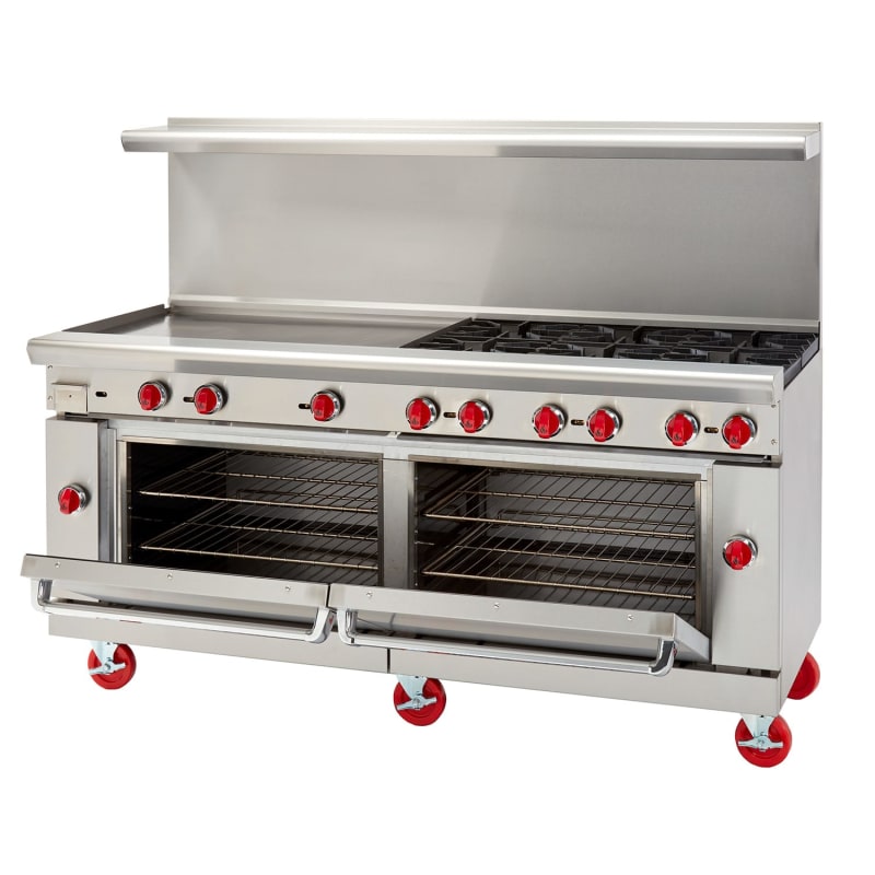 American Range AR-36G-4B-CL-SBR 60" Griddle Range with (4) Open Burners, Convection Oven, and Open Cabinet Base, Natural Gas