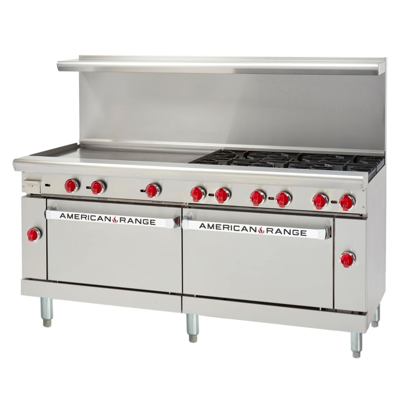 American Range AR-36G-6B-CL-SBR 72" Griddle Range with (6) Open Burners, Convection Oven, and Open Cabinet Base, LP Gas
