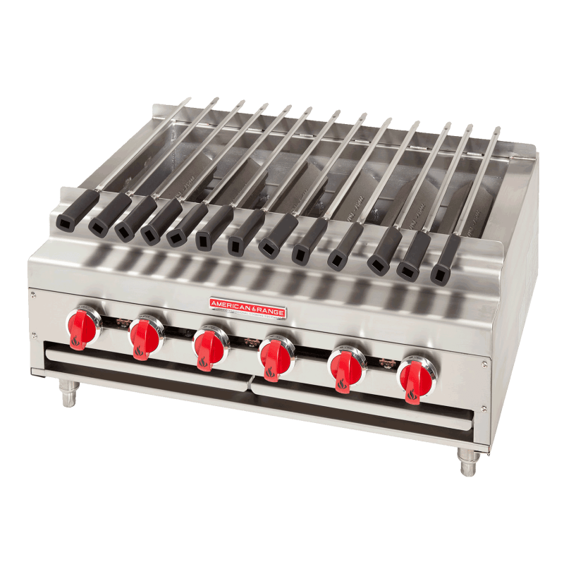 American Range ARKB-60 60" Heavy-Duty Radiant Countertop Kebob Charbroiler with (10) Burners, LP Gas