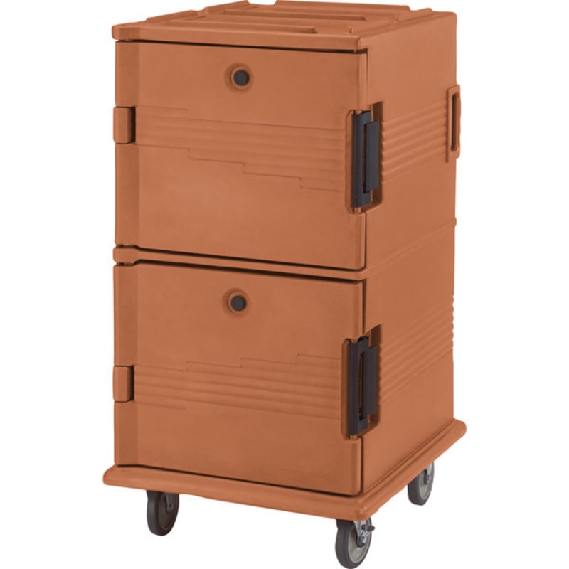 Cambro UPC1600SP157 Ultra Camcart® 2-Compartment Tamper-Resistant Insulated Food Pan Carrier, 24-Pan Capacity, Coffee Beige