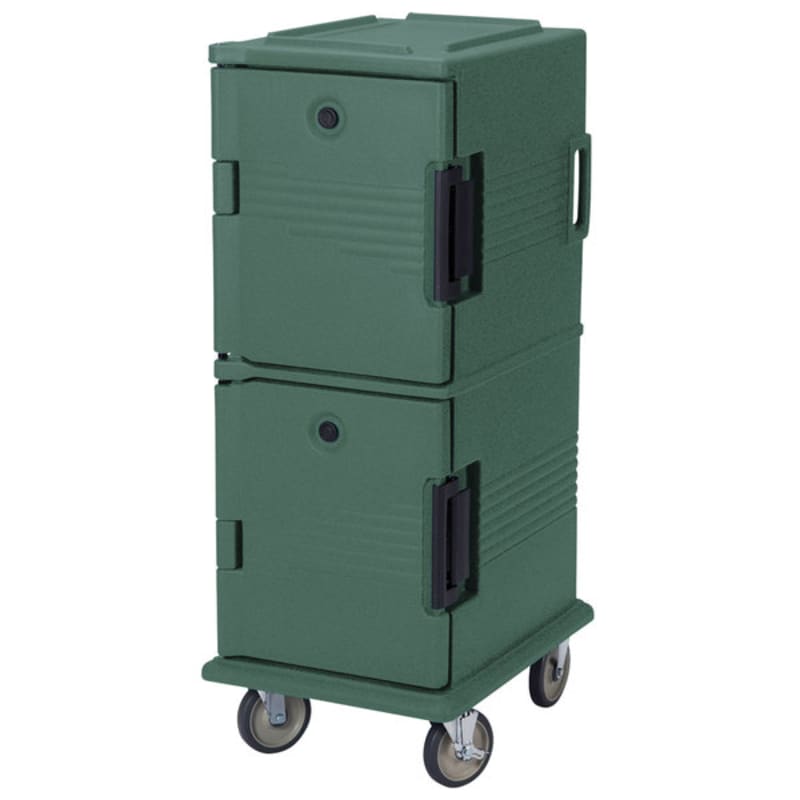 Cambro UPC800SP192 Ultra Camcart® 2-Compartment Tamper-Resistant Insulated Food Pan Carrier, 12-Pan Capacity, Granite Green