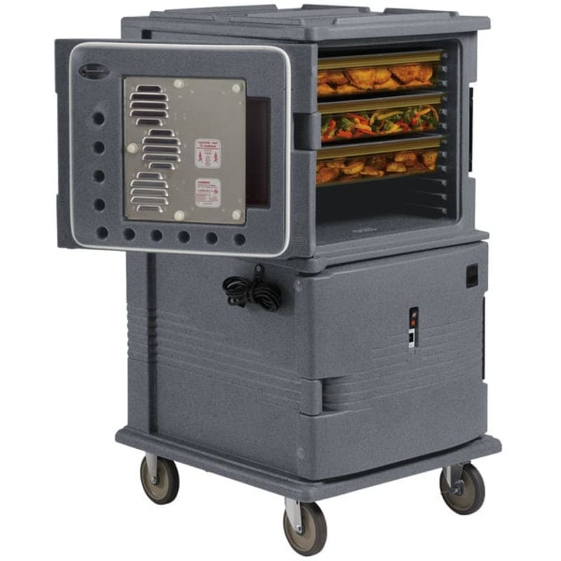 Cambro UPCHT1600191 Ultra Camcart® 2-Compartment Heated Food Pan Carrier, 24-Pan Capacity, 110V, Granite Gray