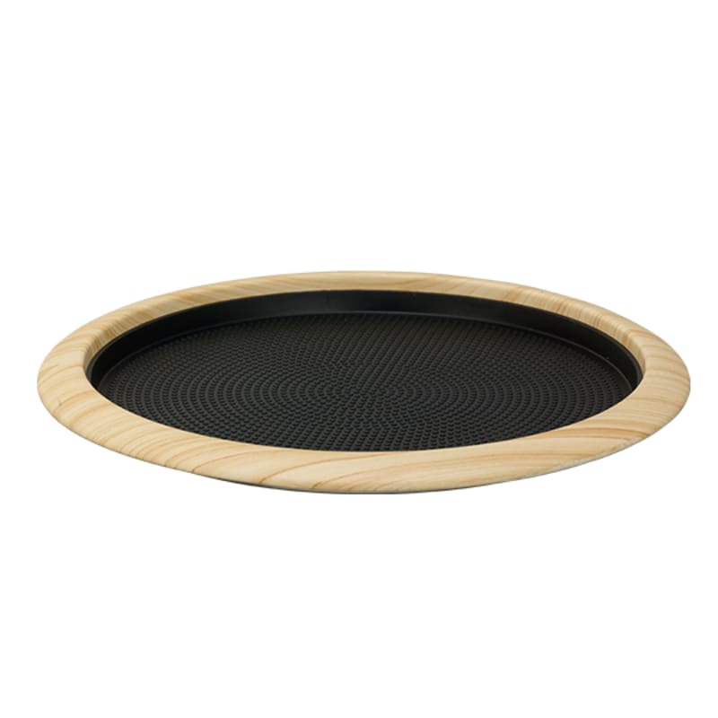 Service Ideas TR1412RILW Tray with Removable Insert, 12" Round, Stainless Steel, Light Wood