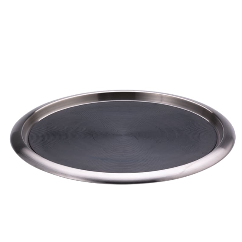 Service Ideas TR1614SR Tray with Top and Bottom Built in Non-Slip Rubber Inserts, 14" Round, Stainless Steel, Brushed