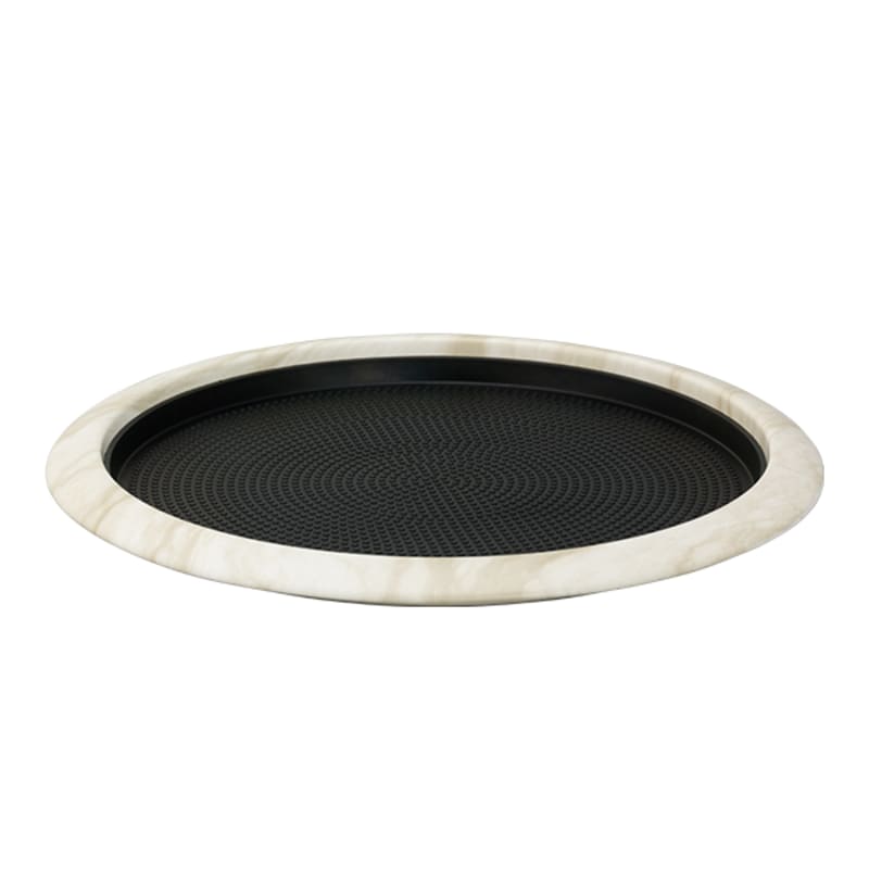 Service Ideas TR1412RIVG Tray with Removable Insert, 12" Round, Stainless Steel, White Marble